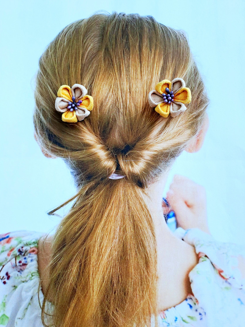 日式小花對夾-黄啡間色